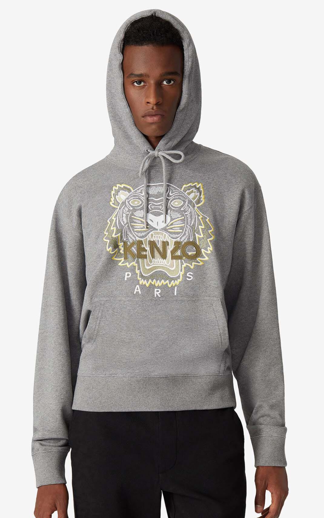 Sweat A Capuche Kenzo Homme Tiger Grise TKEXY-7039